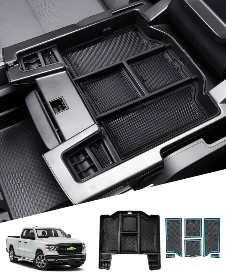 2022 ram 3500 accessories Bulan 1 Autorder Center Console Organizer for - Dodge RAM     Accessories Armrest Storage Box Secondary Insert Tray with  Color Mats  (Full