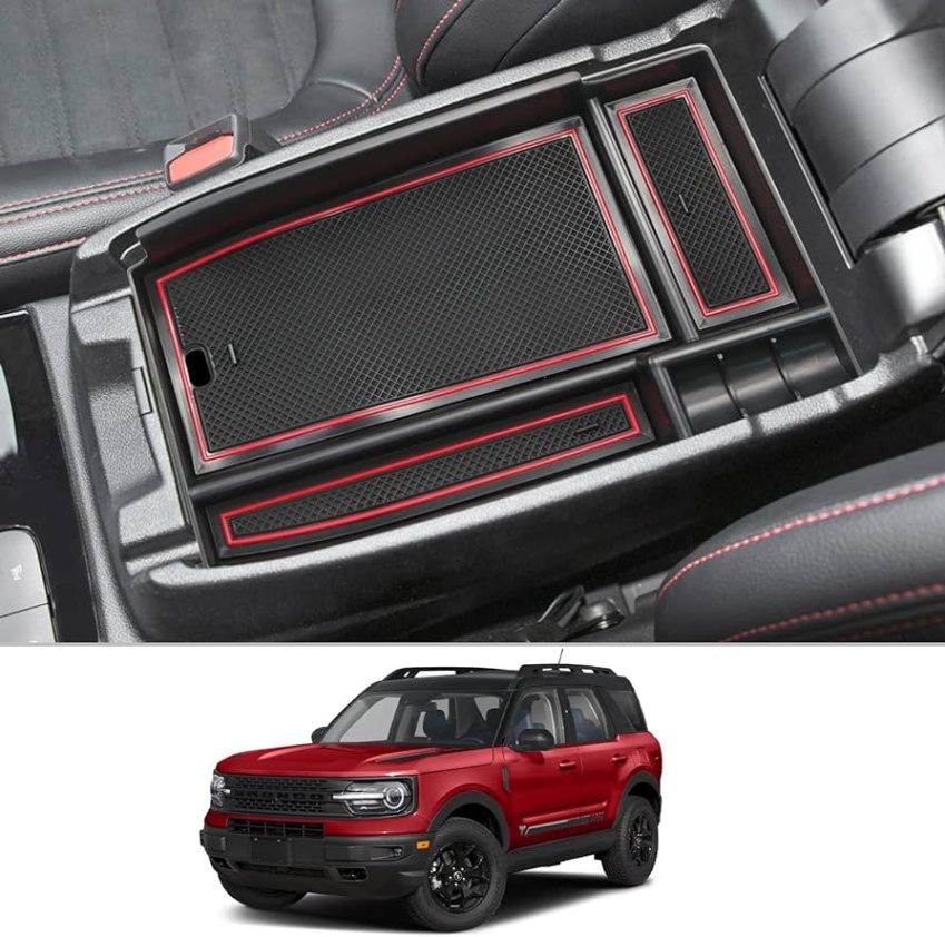 2022 ford bronco sport accessories Bulan 1 CDEFG Center Console Organizer Tray for    Bronco Sport CX  -Door/ - Ford Escape Interior Accessories ABS Black Material