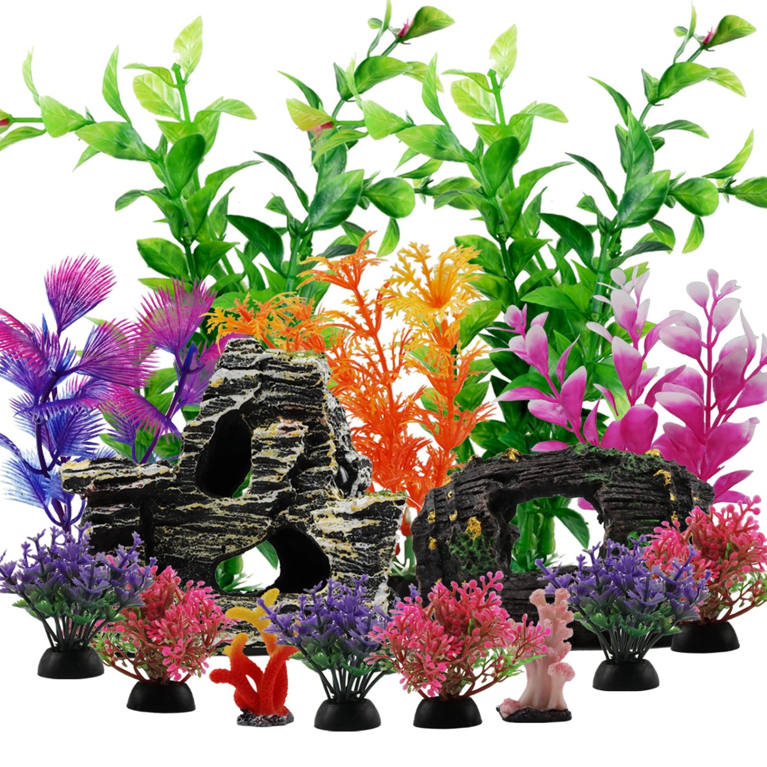accessories for fish tank Bulan 2 Fish Tank Decorations Plants with Resin Broken Barrel and Cave