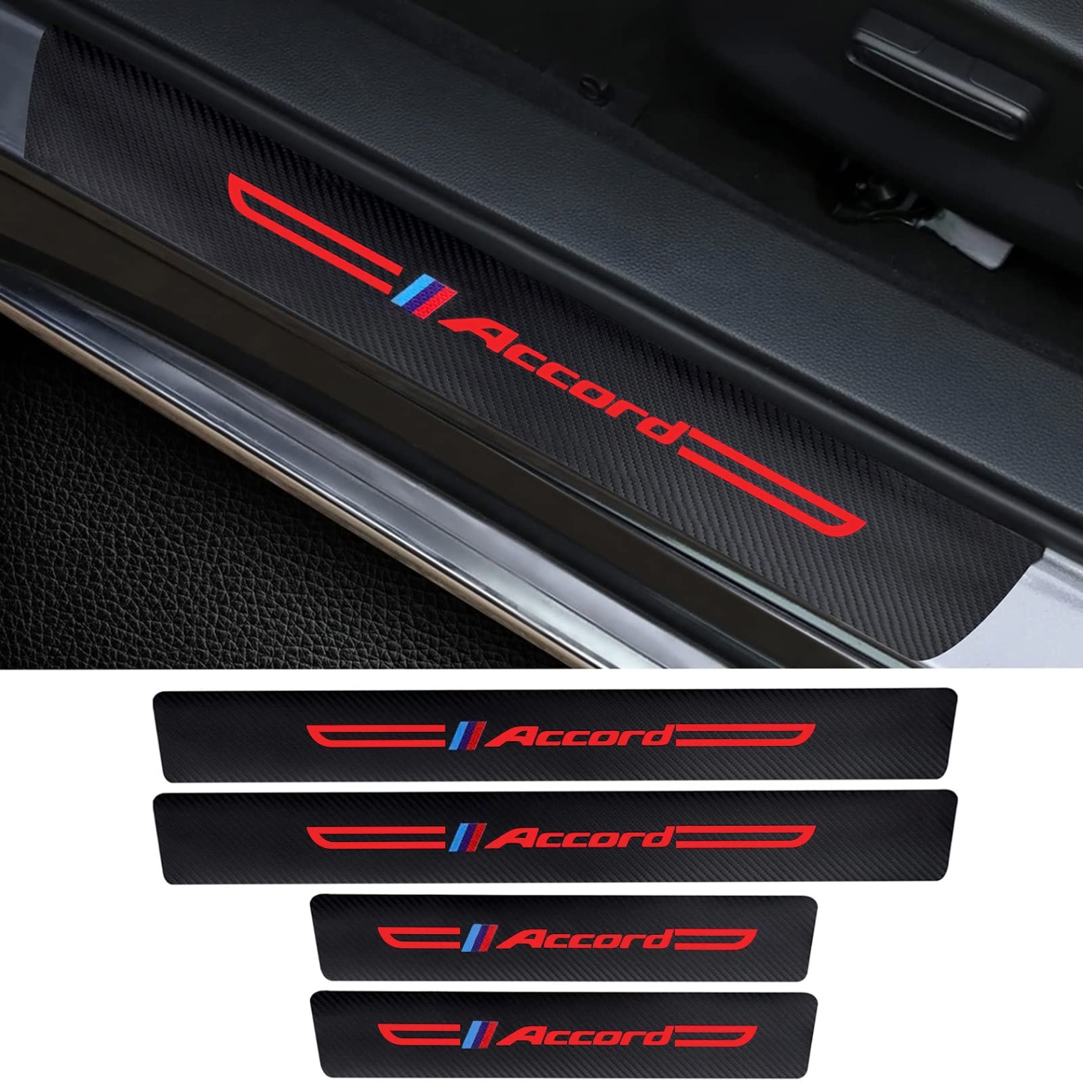 accessories for honda accord Bulan 2 PCS for Accord Door Sill Protector Compatible with Accord Accessories,  Carbon Fiber Leather Door Sill Sticker, Reflective Automotive Door Sill  Guard,