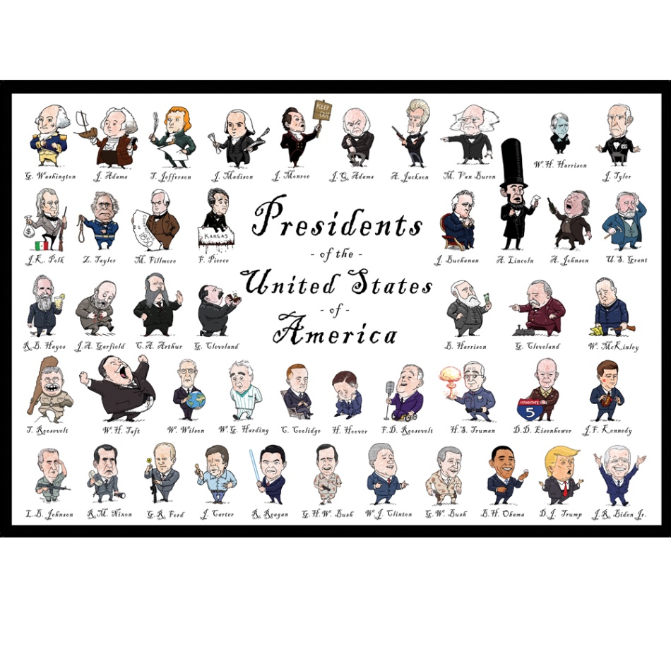 accessory for early us presidents Bulan 3 Illustrated Presidents Poster