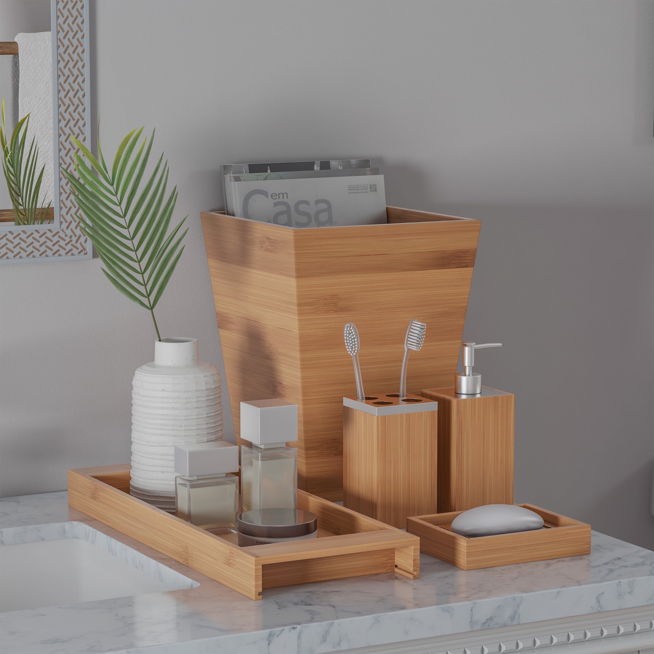 Upgrade Your Bathroom Game With This Stylish Accessories Set And Tray Combo