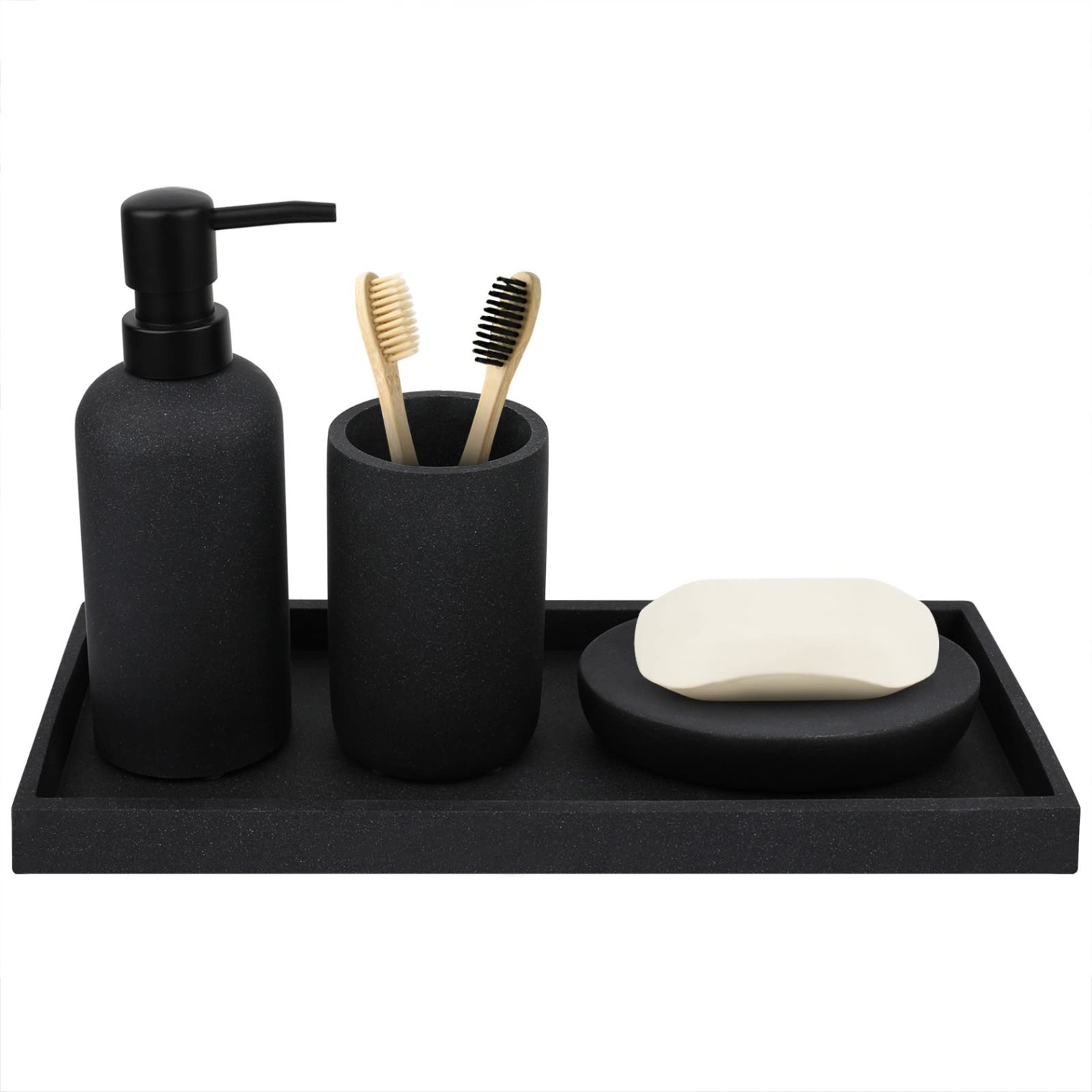 bathroom accessories set with tray Bulan 4 Bathroom Accessory Set- Pcs Complete Resin Bathroom Counter Vanity  Accessories Sets Vanity Tray Lotion Dispenser/Soap Pump Toothbrush Holder  Soap