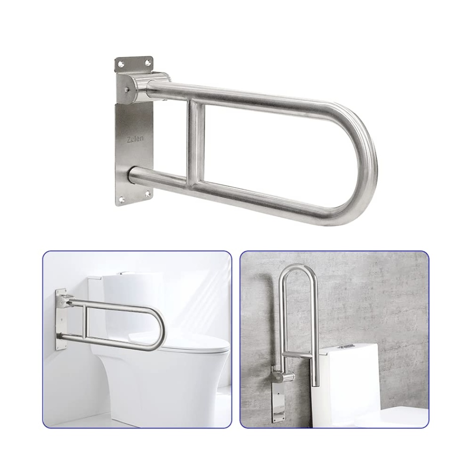bathroom safety accessories Bulan 4 Flip Up Grab Bars Handicap Rails Toilet Safety Rails Stainless Steel Grab  Bar for Bathroom Toilet Handles for Elderly Handicapped Accessories Toilet
