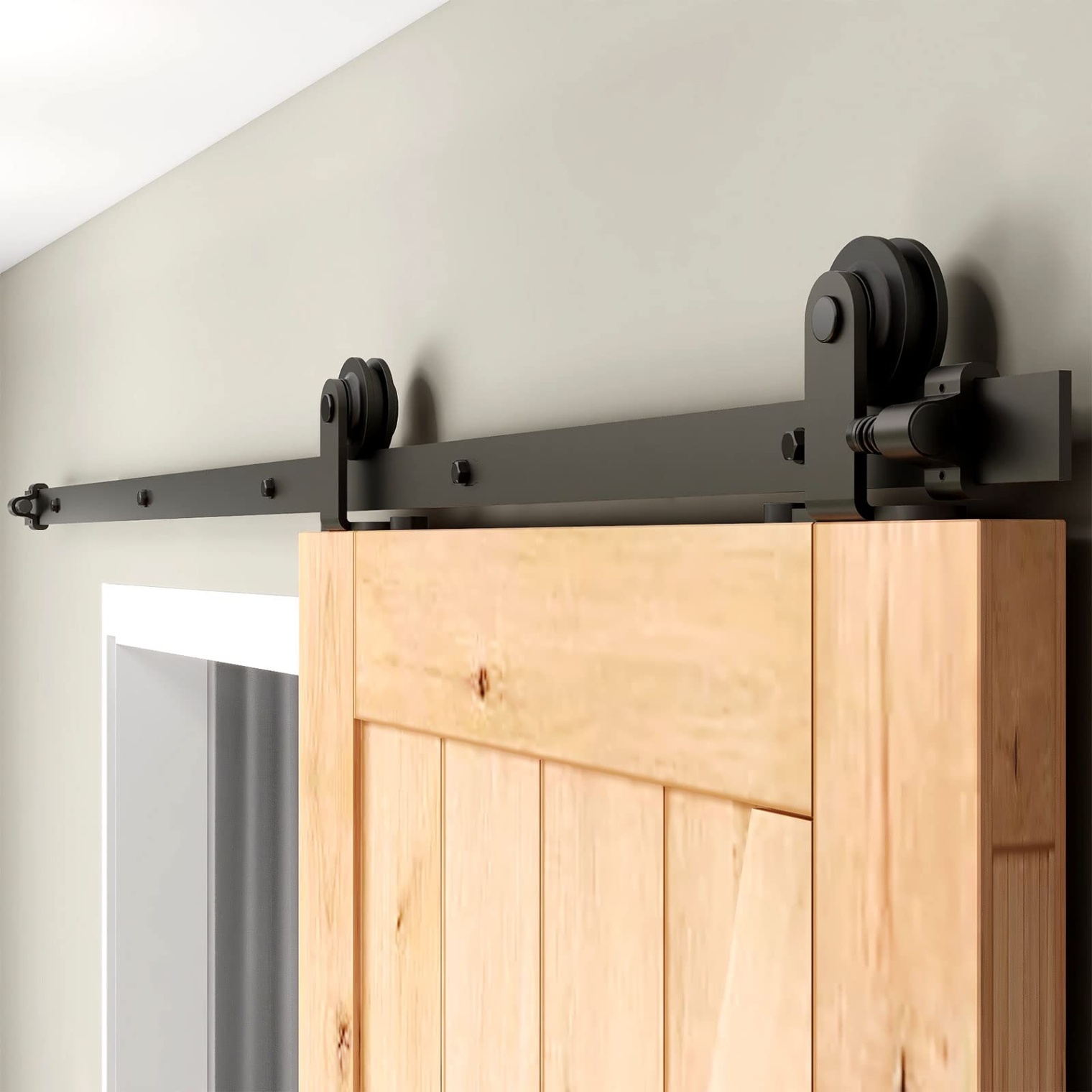 barn door accessories Bulan 4 FT Sliding Barn Door Hardware Kit, Heavy Duty, Smoothly and Silently, Easy  to Install, Fit 4" Width Single Door Panel, T-Shaped Style Black