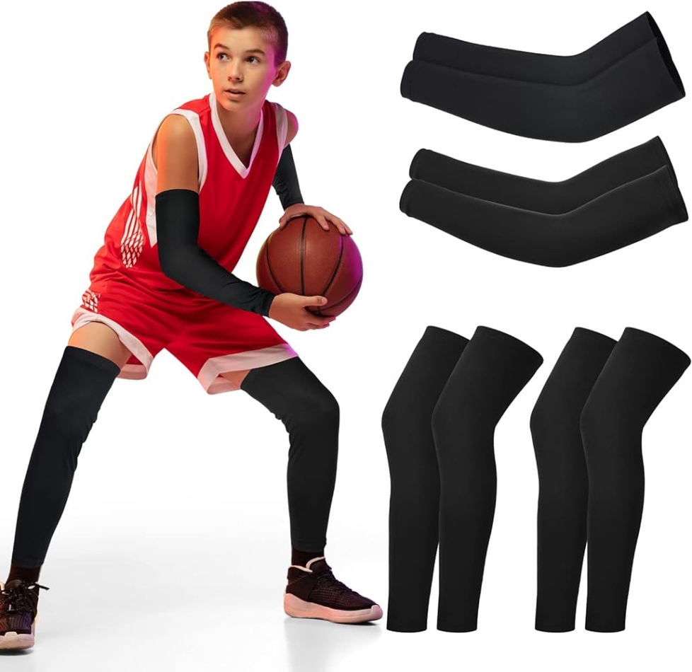 basketball accessories for legs Bulan 4 Geyoga  Pairs Kids Leg Sleeves Compression and Arm Sleeves Youth Leg  Sleeves Arm Wraps for Cycling Basketball Sports