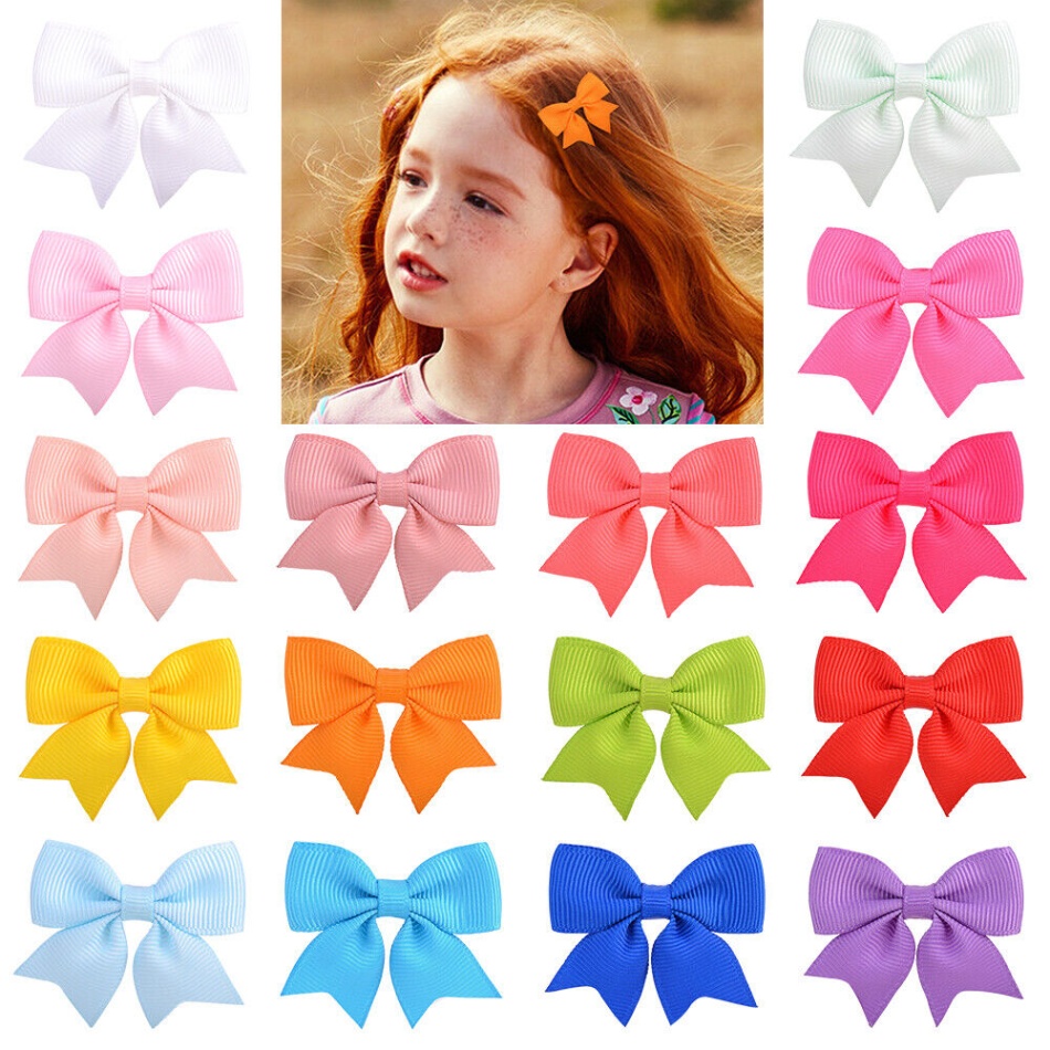 bow hair accessories Bulan 5 Baby Girls kids Ribbon Hair clip Solid Color Bows clips School bow  Accessories
