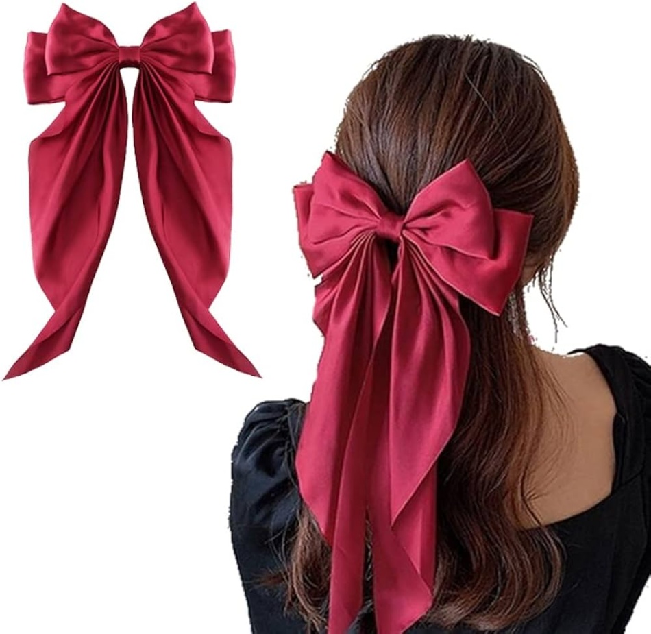 bow hair accessories Bulan 5 Big Bow Hair Clips Slides Red Bow-Knot Hair Clip Barrettes for Women Girls  Christmas Hair Bow Large Barrettes for Thick Hair Accessories Silky Satin