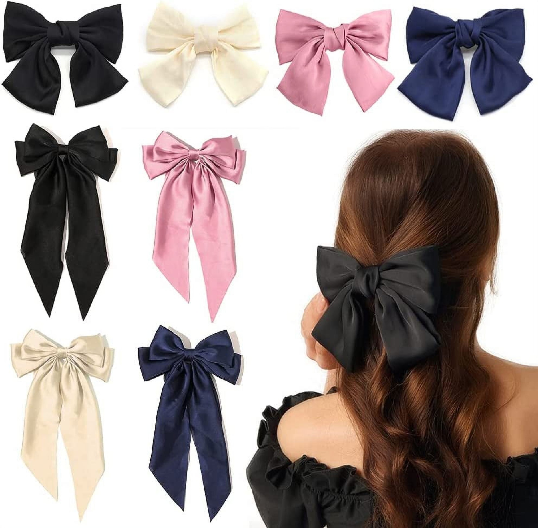 bow hair accessories Bulan 5 Pcs Big Bow Hair Clips, French Barrette with Long Silky Satin