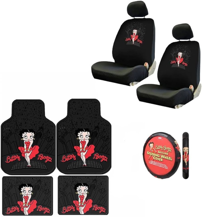 betty boop car accessories Niche Utama Home A  Piece Betty Boop Gift Set:  Lowback Seat Covers,  Front Floor Mats,   Rear Floor Mats, and  Steering Wheel Cover