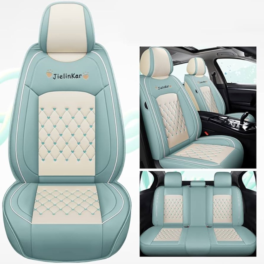 car seat accessories Niche Utama Home Car Seat Covers Full Set Universal Auto Interior Accessories with  Waterproof PU Leather for Cars SUV Pick-up Truck (Green-White)
