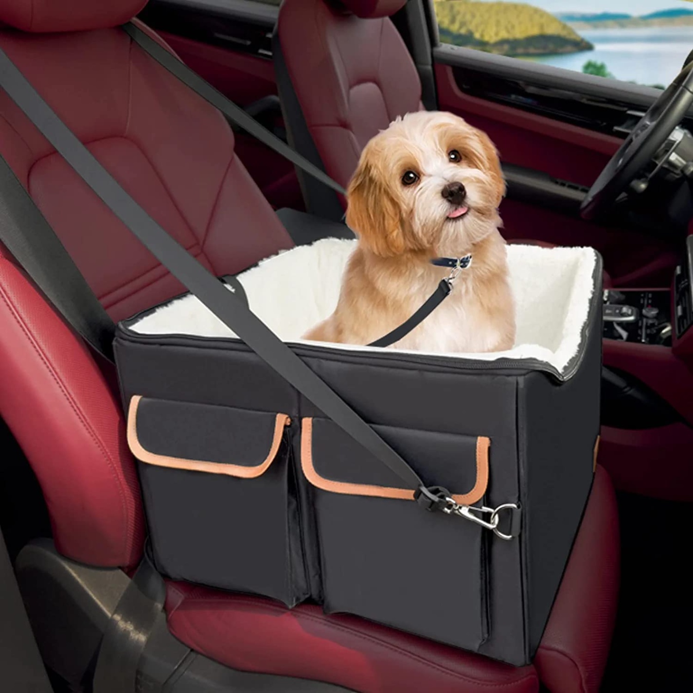 dog car accessories Niche Utama Home Dog Car Seat - Double-Sided Pet Car Seat with Adjustable Safety Strap -  Waterproof Dog Car Booster Seats for Small and Medium Dogs - Foldable Dog