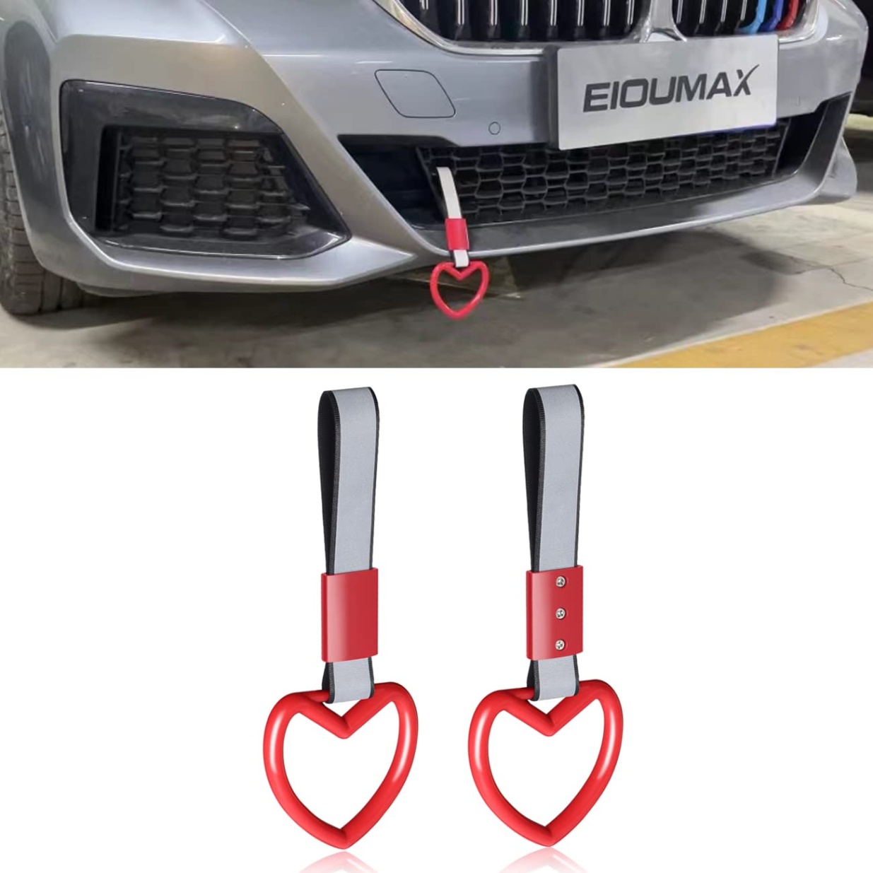 exterior car accessories Niche Utama Home EIOUMAX JDM car Accessories,Heart Reflective Shaped Car Handle Straps,Rear  Bumper Warning Rings Exterior Decoration-pcs(Red)