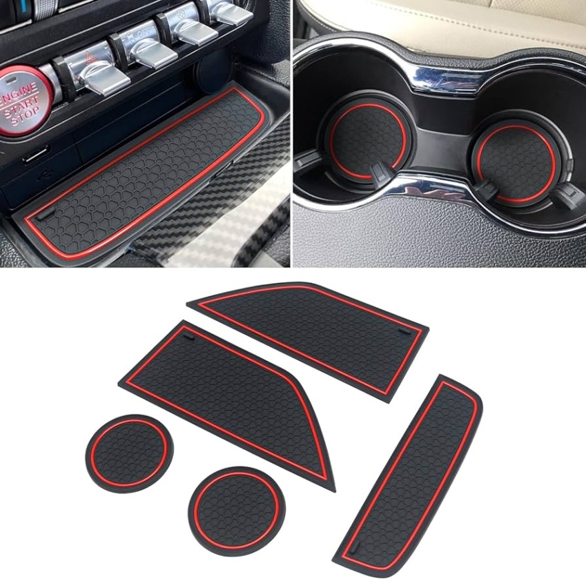 ford mustang accessories Niche Utama Home Fits for Ford Mustang Accessories -    Custom Cup  Holder Insert, Center Console Liner Organizer Door Pocket Mats Pad (Pcs  Set,