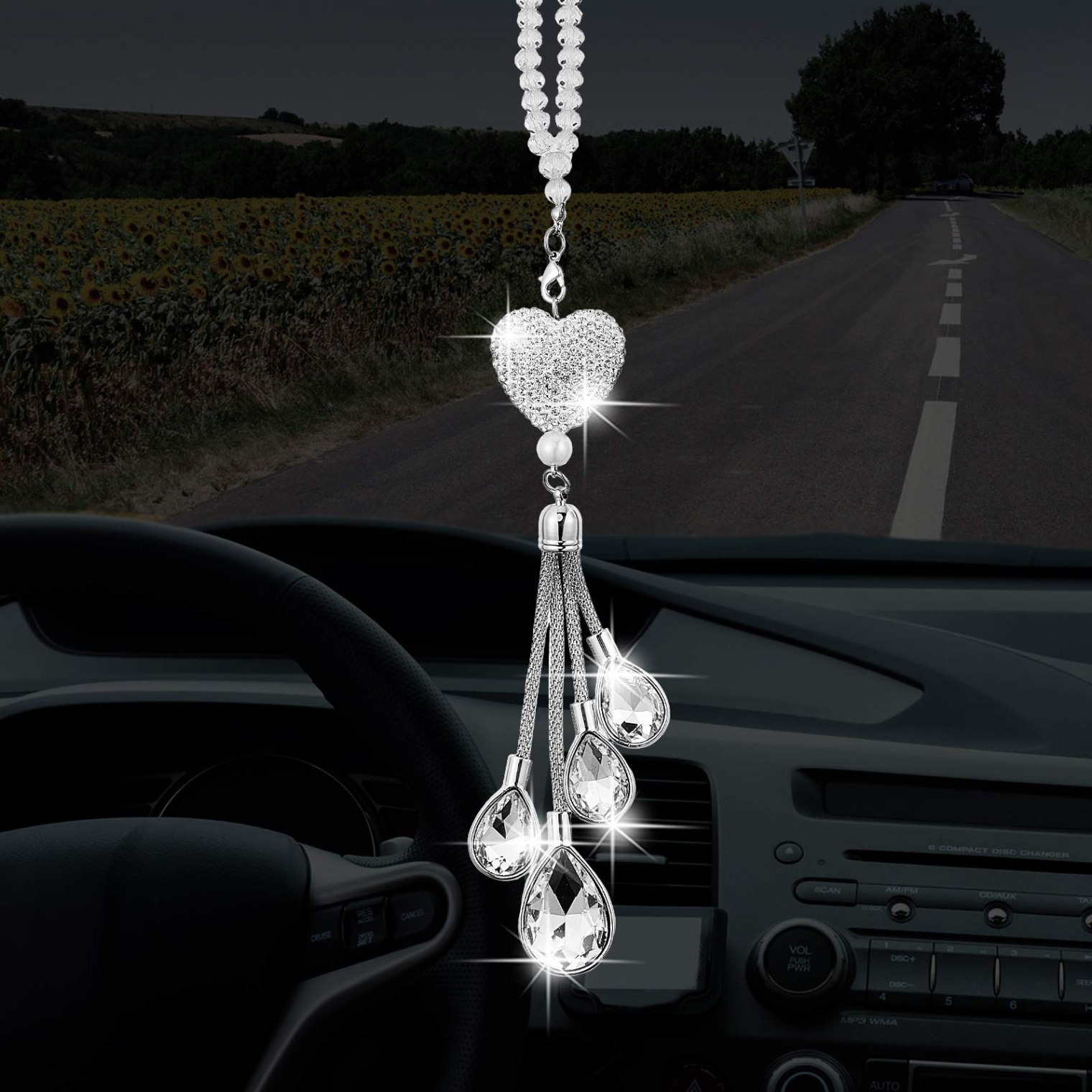 car accessories for gifting Niche Utama Home Frienda Bling Heart Diamond Car Accessories for Women, Crystal Car Rear  View Mirror Charms Car Decoration Valentine