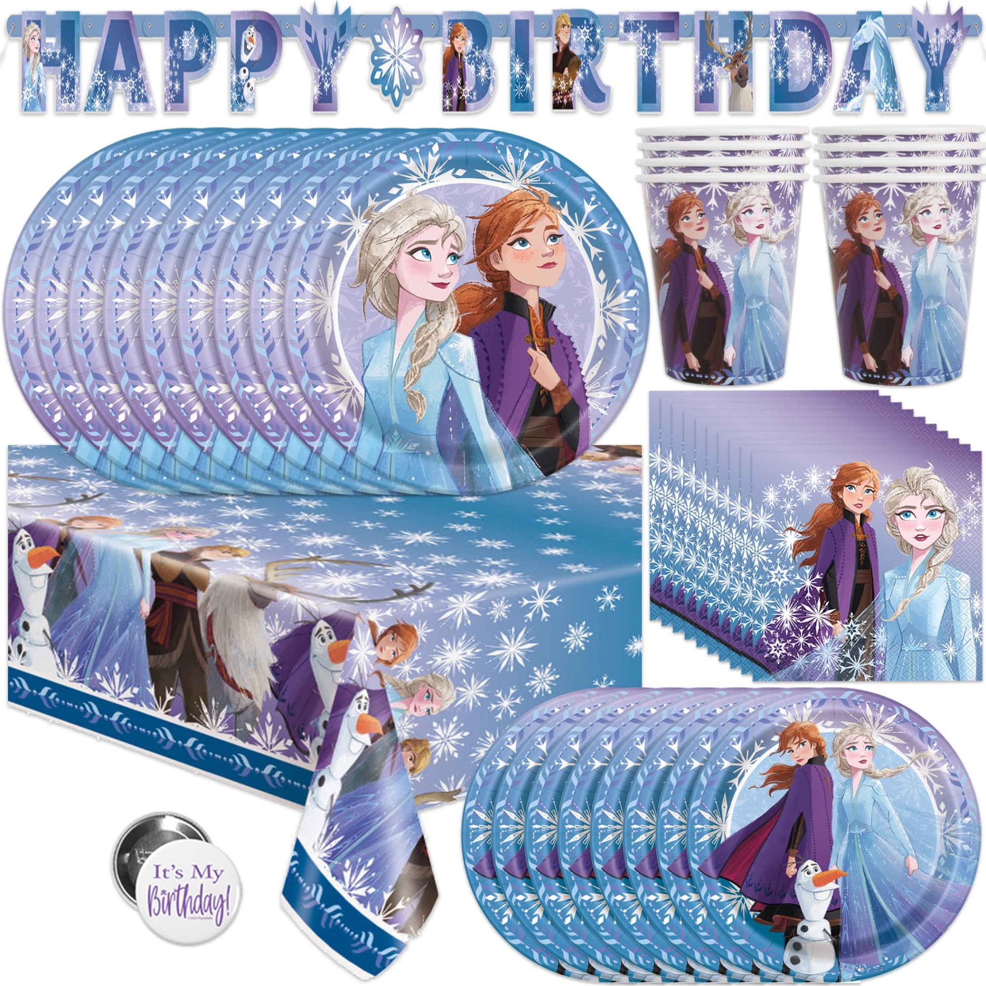 frozen party accessories Niche Utama Home Frozen  Theme Birthday Party Supplies Pack - Serves  Guests - Banner  Decoration, Table Cover, Dinner & Cake Plates, Cups, Napkins, Button