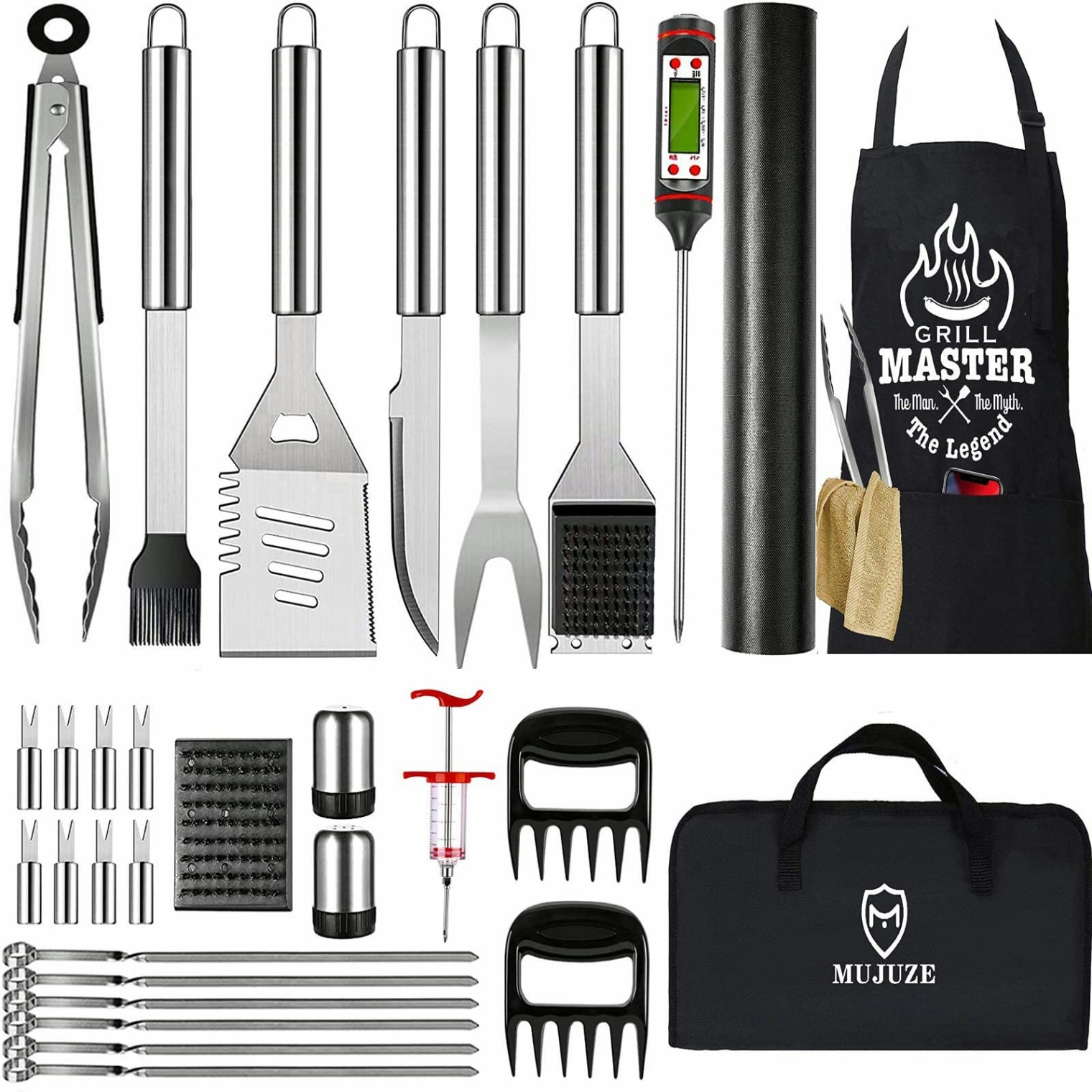 bbq accessories near me Niche Utama Home Grill Utensils Set,BBQ Grilling Accessories, Grill Set Gifts for Men Grill  Tools, MUJUZE Barbeque with Apron, Stainless Steel Grill Kit Set Gifts for