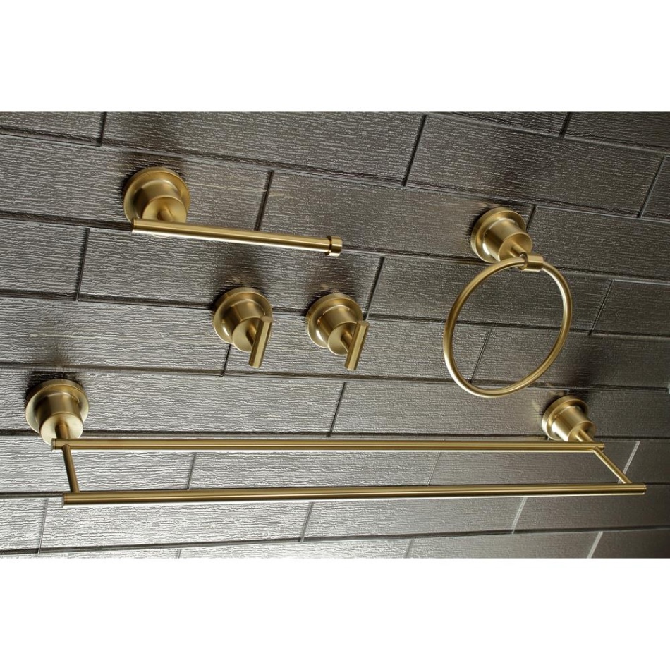 brass bathroom accessories Niche Utama Home Kingston Brass -Piece Concord Brushed Brass Decorative Bathroom Hardware  Set with Towel Bar, Toilet Paper Holder, Towel Ring and Robe Hook