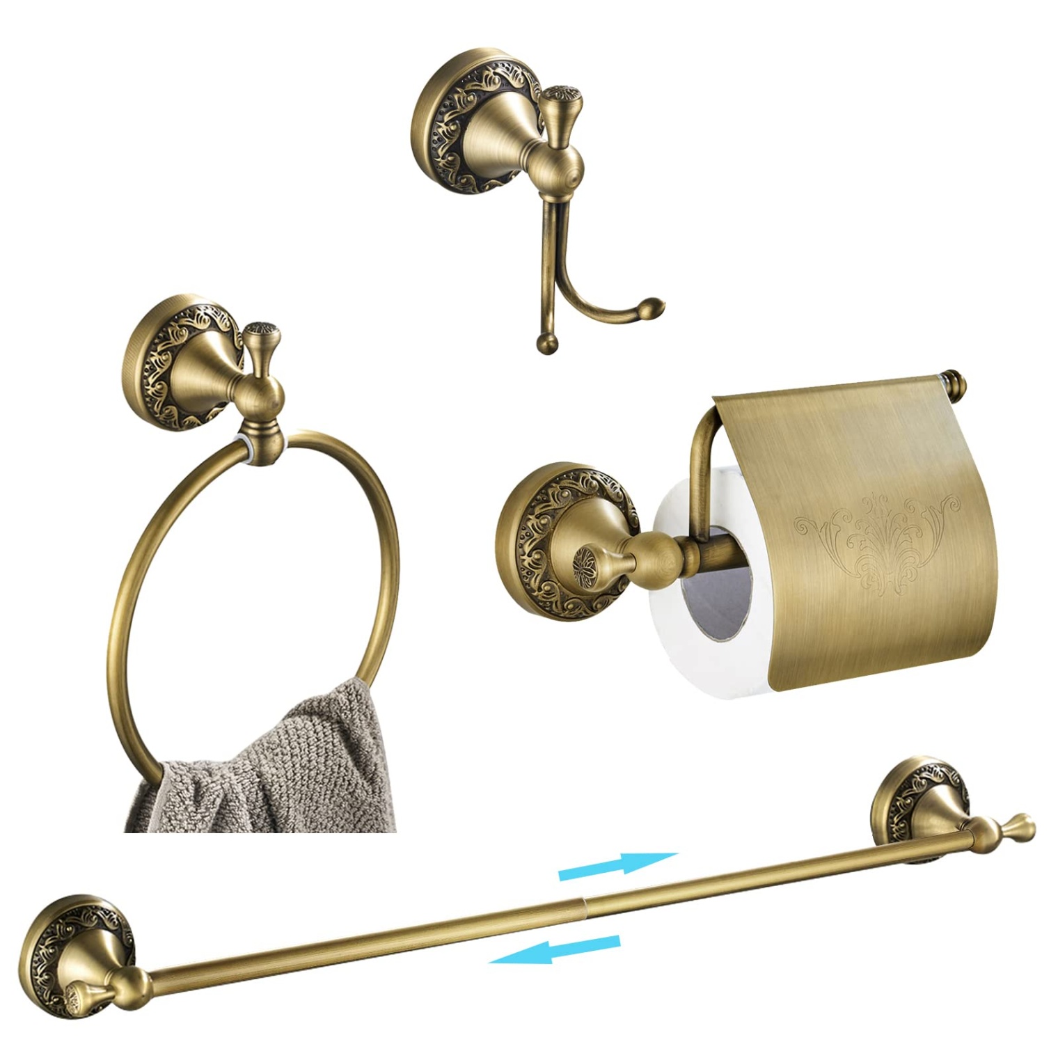 brass bathroom accessories Niche Utama Home WINCASE Antique Brass Bathroom Accessories, Retro Adjustable Bathroom  Hardware, Brass Bath Towel Bar Set  Inch  Piece Tolilet Paper Holder  Towel